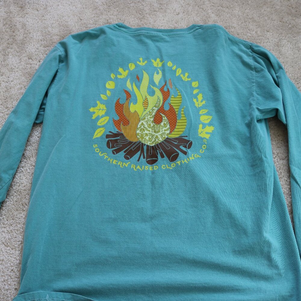Comfort Colors Teal Long Sleeve Tee with Campfire Graphic